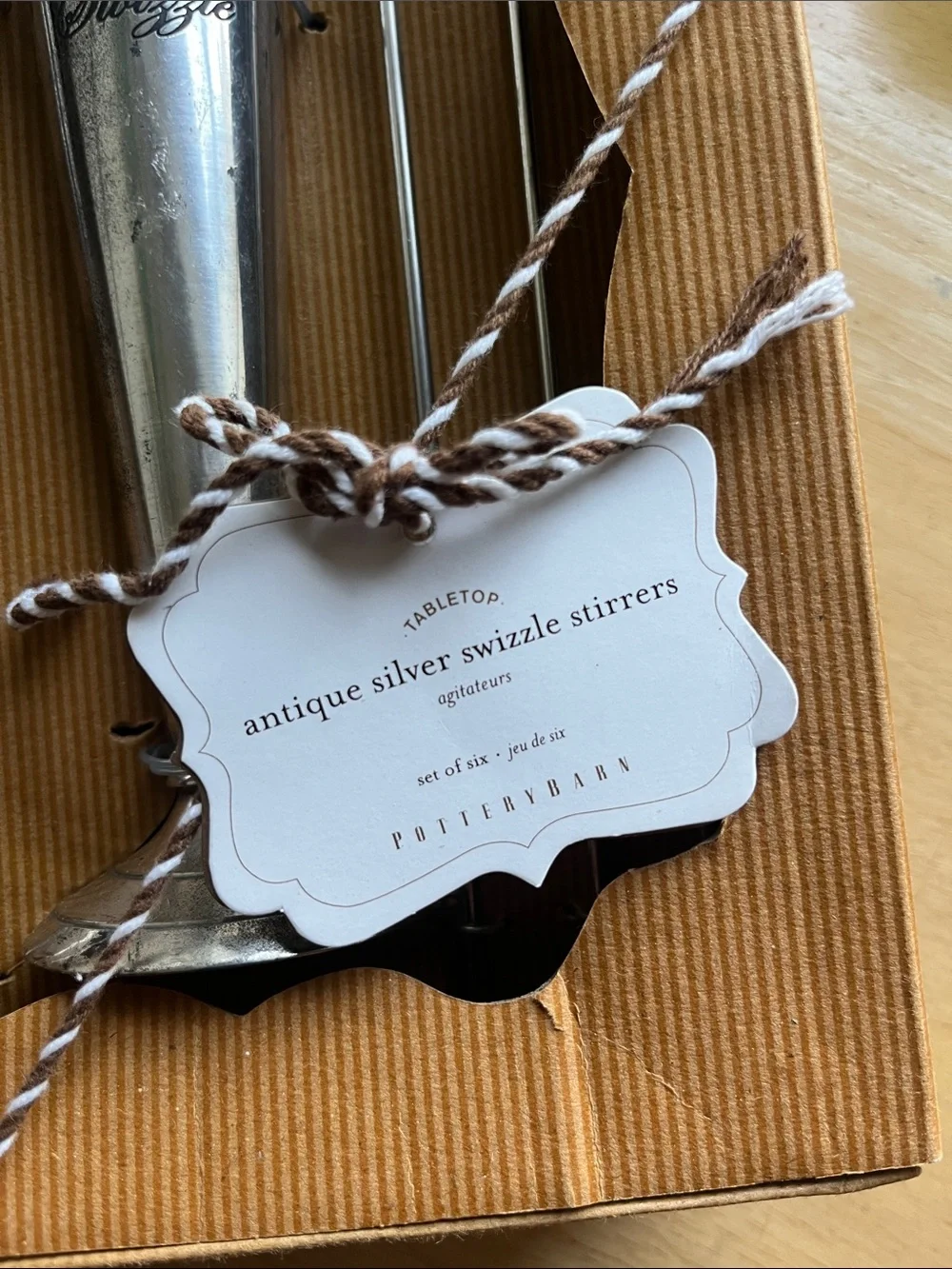Pottery barn barware cocktail swizzle set, silver plate